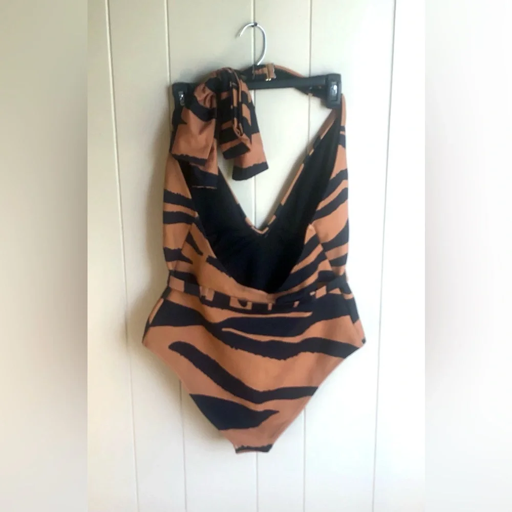 RIVER ISLAND RESORT Bow Halter Animal Print One Piece Swimsuit Size 14 - Picture 6 of 9